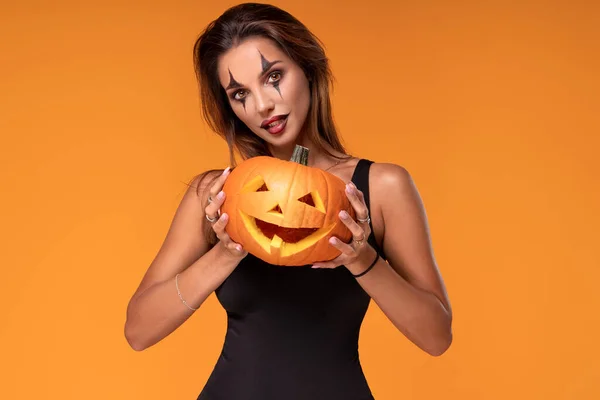 Halloween Sexy Girl Vestindo Traje Maquiagem Coringa — Fotografia de Stock