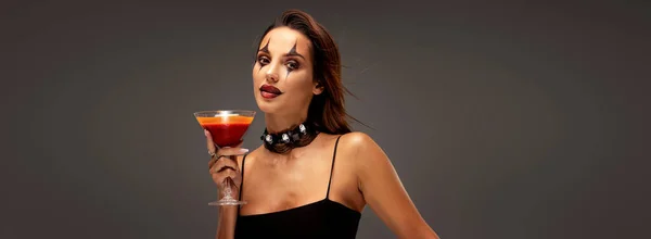 Girl Halloween Makeup Posing Drink — Stock Photo, Image