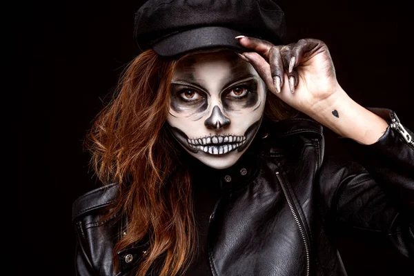 Portret Kobiety Makijażem Czaszki Halloween Make — Zdjęcie stockowe