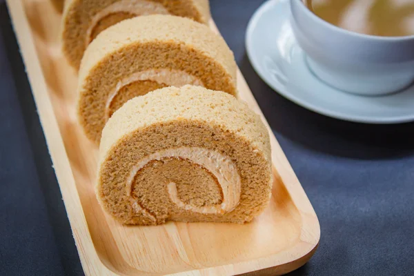 Roll Small Cake Coffee Cream Coffee Break Time — Stock Photo, Image