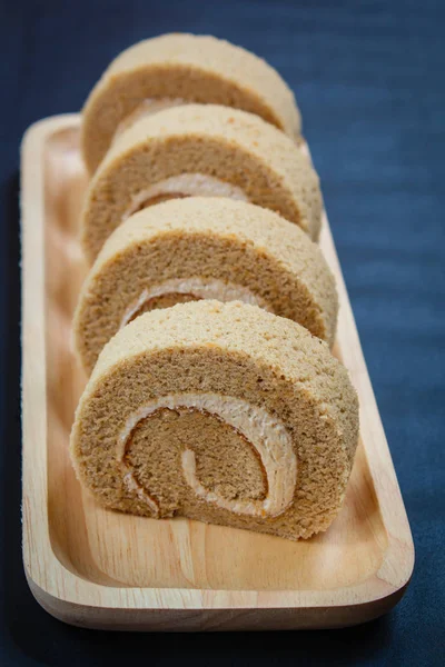 Roll Small Cake Coffee Cream Coffee Break Time — Stock Photo, Image