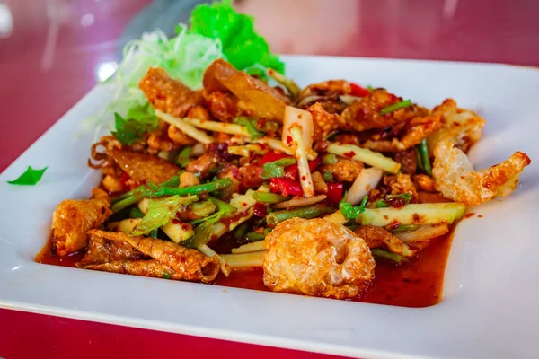 Crispy Fish Maw Spicy Salad Thai Food — Stock Photo, Image