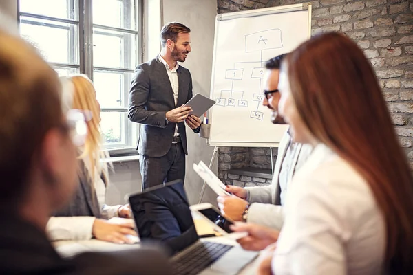 Creative Business Team Working Project Creative Director Showing Chart Workers — Stock Photo, Image