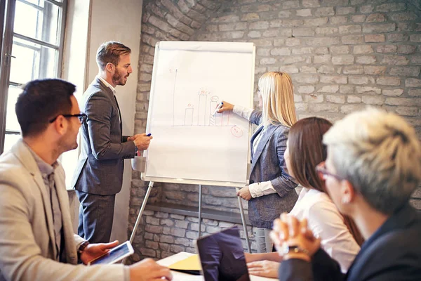 Creative Business Team Working Project Creative Director Showing Chart Workers — Stock Photo, Image