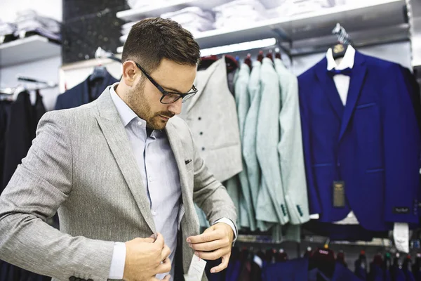 Portrait Handsome Young Man Buying Clothes Store — Stock Photo, Image