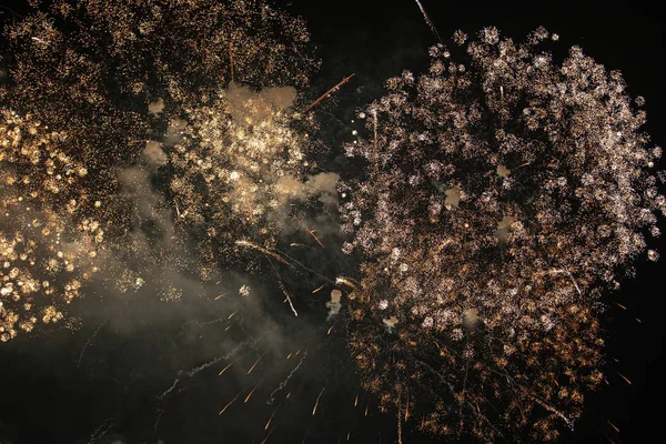 Színes Tűzijáték Különböző Színekkel Éjszakai Égbolton — Stock Fotó