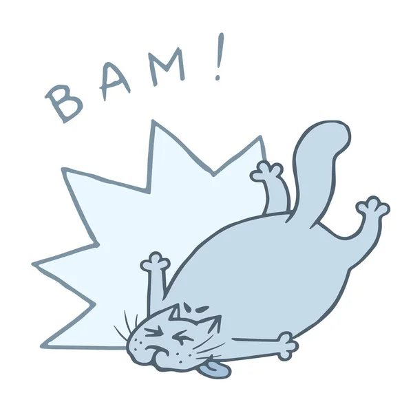 可爱的猫掉进了休克的昏迷中 Bam矢量插图 滑稽卡通宠物字符 — 图库矢量图片