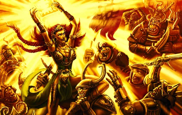 Menina Guerreira Mágica Batalha Épica Com Exército Escuridão Ilustração Para — Fotografia de Stock