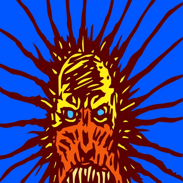 Çığlık maskesi parlak gözlü bir canavar. Korku tür. Korkunç Cadılar Bayramı karakter. Vektör çizim.