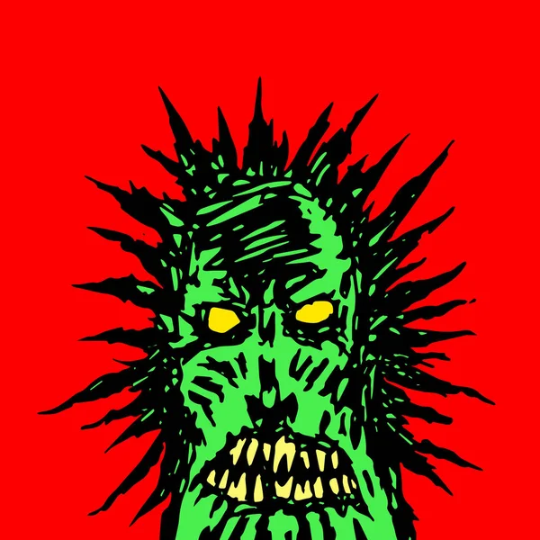 Zły Zielony Twarz Demona Gatunek Horror Ilustracja Wektorowa — Wektor stockowy