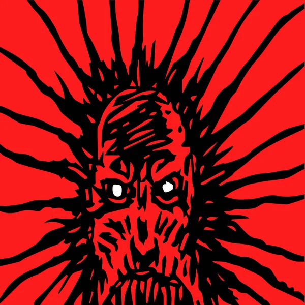 Kötü yüzünü kana susamış bir canavar. Korku tür kızgın karakter. Vektör çizim.