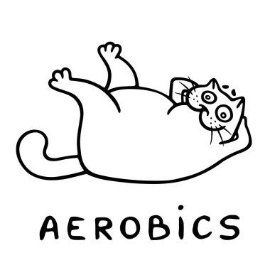 aerobik ile neşeli şişko kedi. yalancılık aşağı egzersizleri. vektör çizim