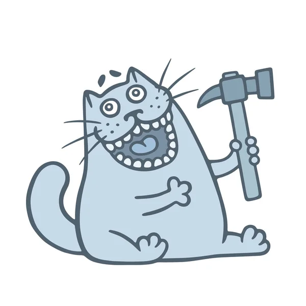 Mignon Chat Vend Marteau Outils Construction Illustration Vectorielle — Image vectorielle