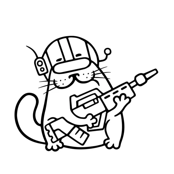 Dibujos Animados Gato Marino Espacial Con Pistola Plasma Grande Personaje — Vector de stock