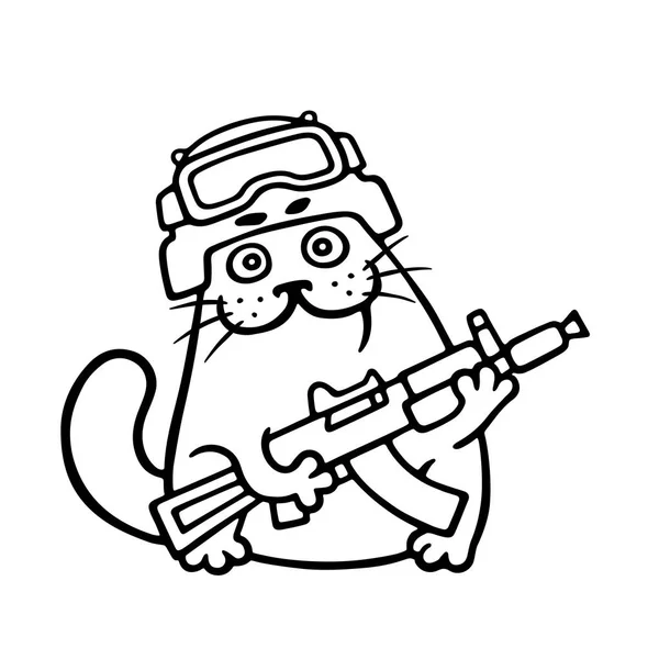 Gato Luchador Casco Con Pistola Fuerzas Especiales Ilustración Vectorial — Archivo Imágenes Vectoriales