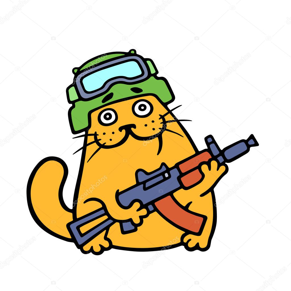 Funny cat special forces armed and ready for battle. Anti-terror operations. Vector illustration.