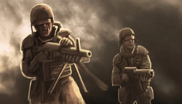 Twee Soldaten Strijden Sciencefiction Genre — Stockfoto