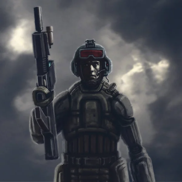 Schwerer Weltraumjäger Mit Gewehr Science Fiction Originalfigur — Stockfoto