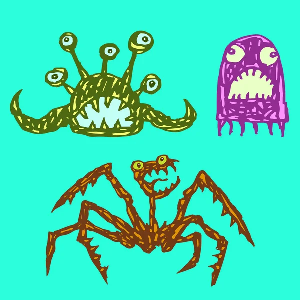 Monstres Émoticônes Ensemble Drôle Personnages Dessins Animés Illustration Vectorielle — Image vectorielle