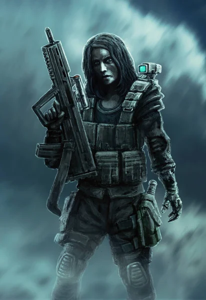 Femme Soldat Avec Arme Caractère Héroïque Féminin — Photo