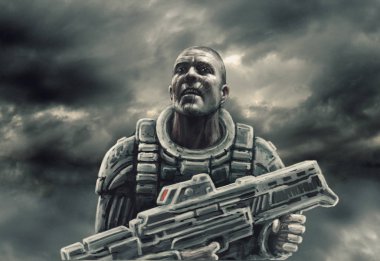 Ağır alan asker düşman gemisi gizler. Bilim kurgu tür.