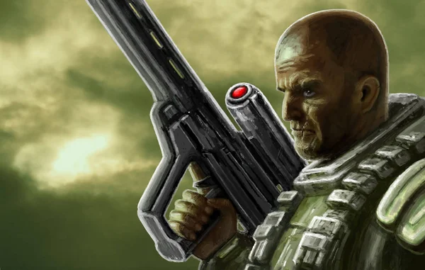 Utrymme Trooper Kostym Med Tung Pistol Science Fiction Genren — Stockfoto