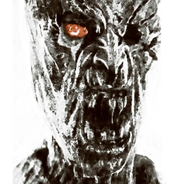 Zombie Clerk Knife His Head Genre Horror — Stock Photo, Image