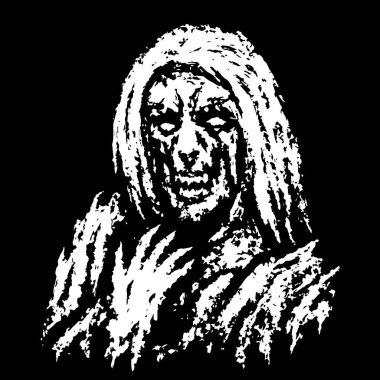 Korkunç cadı kemikli el ile. Vektör çizim. Bir tür korku. Korkunç canavar karakter.