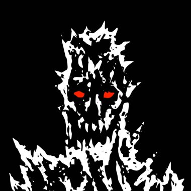 Şeytani canavar yüz ile keskin dikenler. Vektör çizim. Korkunç şeytan baş karakteri. Tür korku.