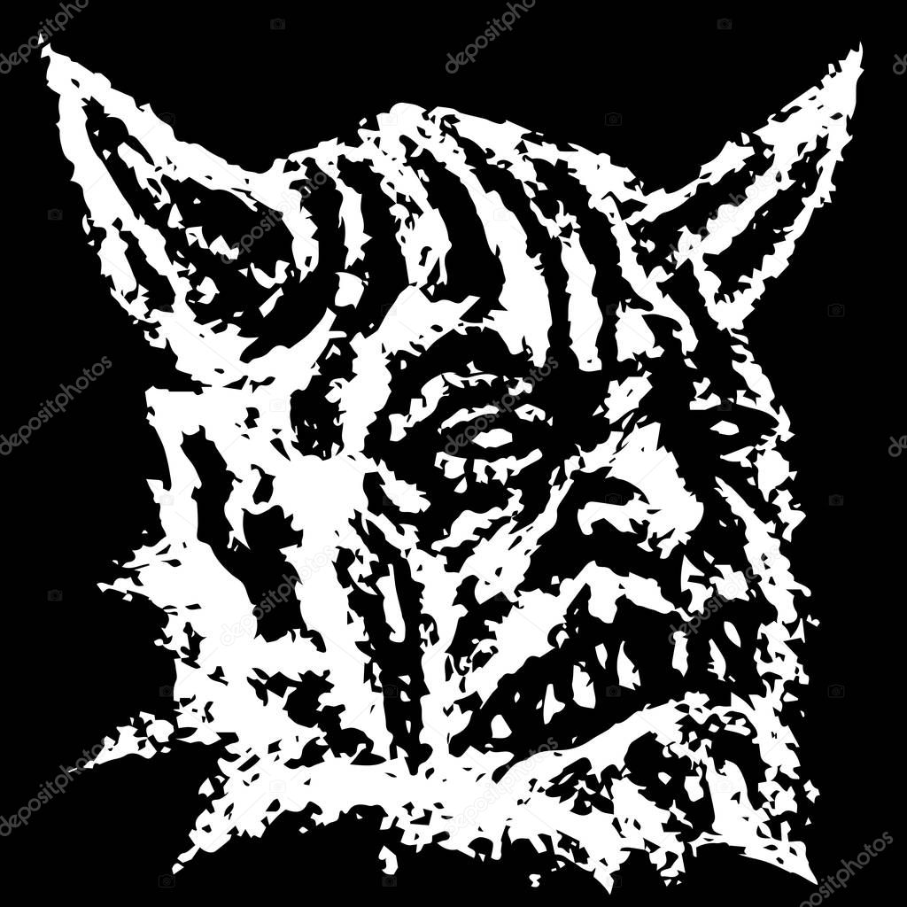 Scary head of horned demon with fangs. Vector illustration. Genre of horror. Scary monster character