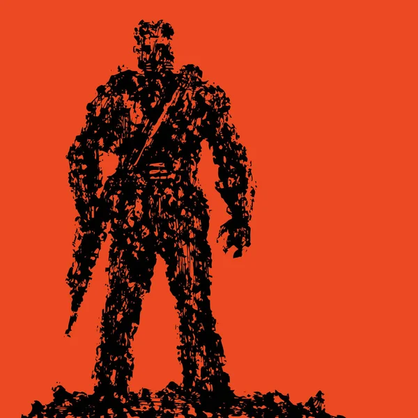 Silhouette Soldat Avec Fusil Pointant Vers Bas Style Grunge Opérations — Image vectorielle