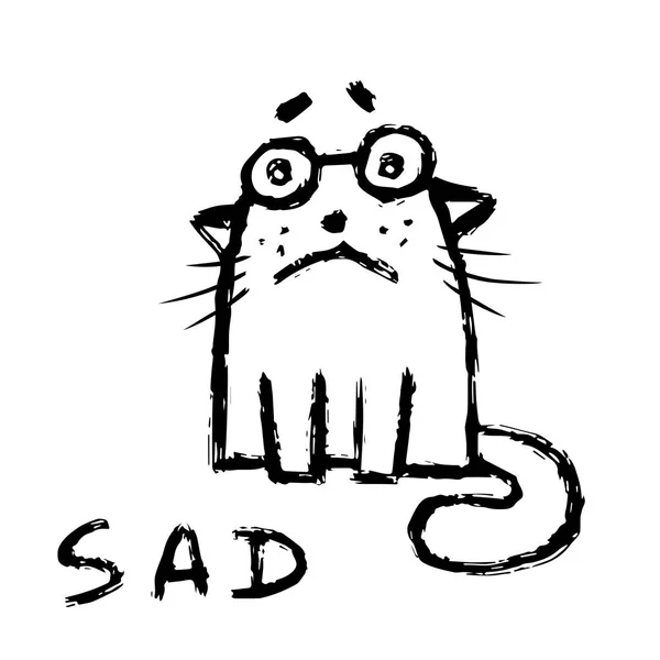 Gato Dibujos Animados Triste Mal Día Lindo Personaje Emoticono Ilustración — Vector de stock