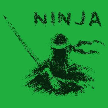 Ninja with sword. Vector illustration. Green background color. clipart