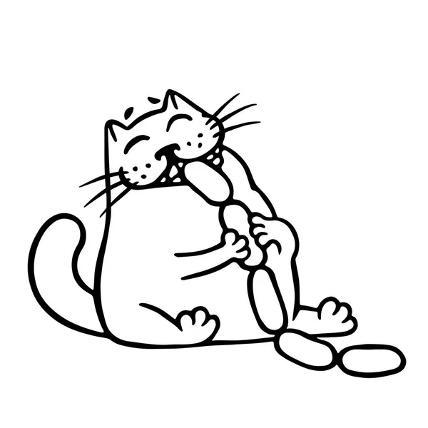 Gato Come Salchichas Personaje Divertido Dibujos Animados Fresco —  Fotos de Stock