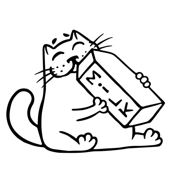 Kreslená kočka pije mléko. — Stock fotografie