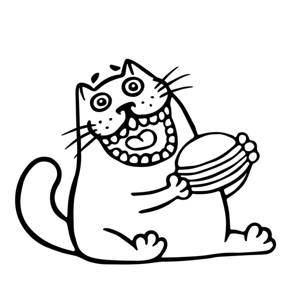 Кот Ест Гамбургер Смешной Мультяшный Персонаж — стоковое фото