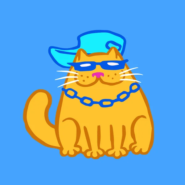 Εικόνα Γάτα Ράπερ Μπλε Χρώμα Φόντου — Φωτογραφία Αρχείου