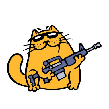 Kedi gangster saldırı tüfeği ile herhangi bir düşman için kıç tekmelemeye hazır. 