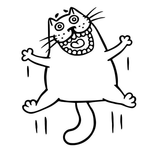 猫の喜びのためにジャンプします 面白い漫画のクールなキャラクター 輪郭フリーハンド デジタル図面かわいい猫 白い色の背景 — ストック写真