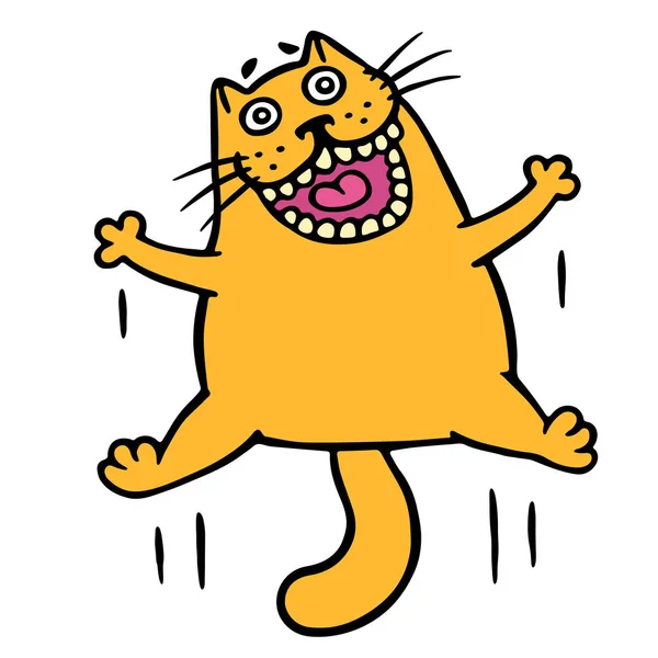 Orange cat jumping for joy. Funny cartoon cool character.