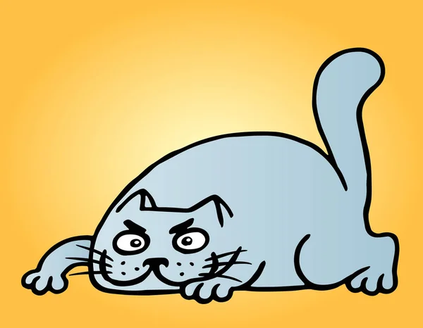 Komik Karikatür Mavi Kedi Avcısı Neşeli Hayvan Pet — Stok fotoğraf