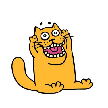 Komik turuncu kedi şok ağzını açtı. Komik çizgi film karakteri.
