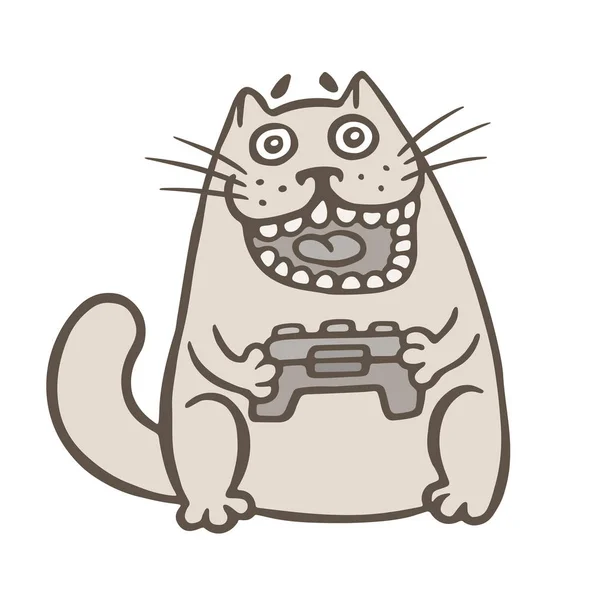 猫在凉爽的电子游戏中玩耍 欢快的宠物视频游戏玩家与游戏杆在其爪子 — 图库照片