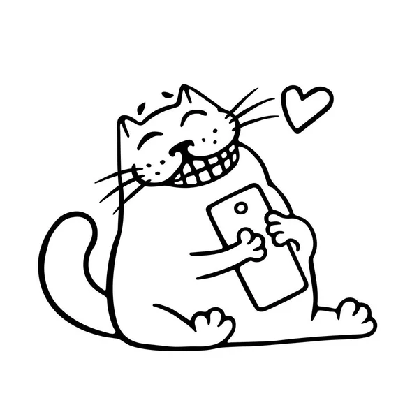 かわいい猫を愛する彼のギフトのスマート フォン 愛する人から Sms — ストック写真