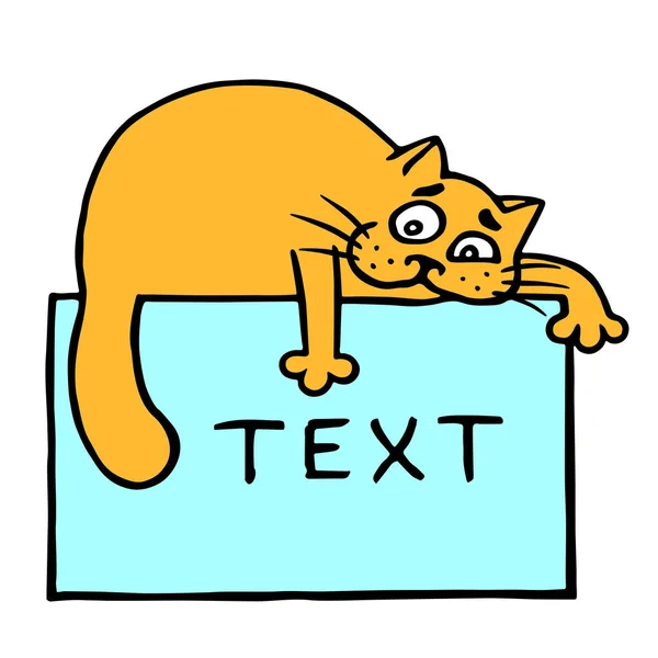 Blaues Blatt Mit Text Und Orangefarbener Katze Der Spitze — Stockfoto