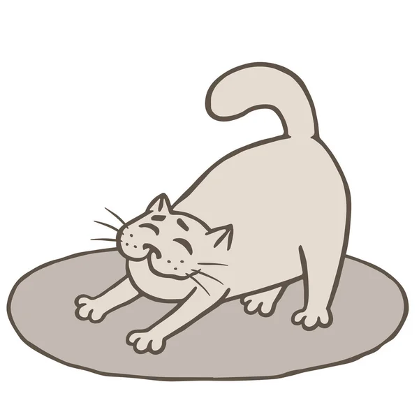 Cute Grey Cat Woke Stretched Mat Funny Cartoon Animal Character — Stock Photo, Image