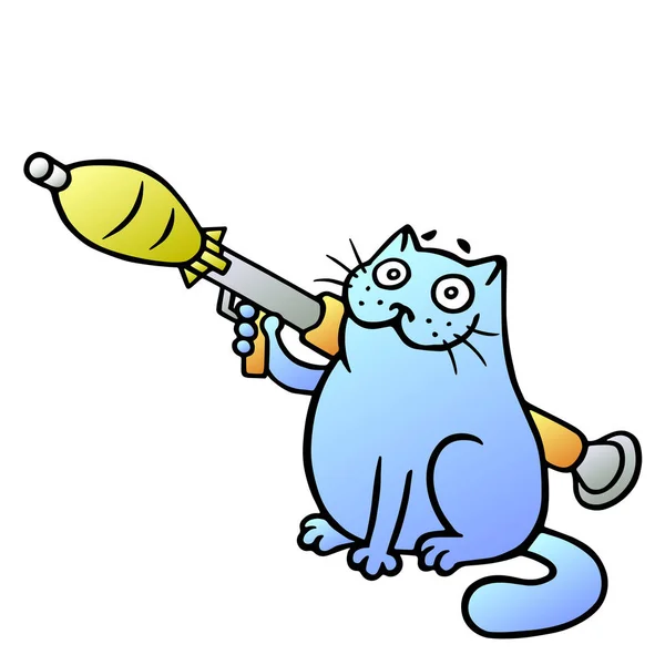 Bewakers Van Kat Met Een Granaatwerper Schattige Cartoon Blauwe Pet — Stockfoto