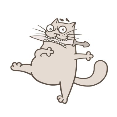 Çizgi film şişman kedi bir bıçak ile dans. Komik hayvan karakter. 
