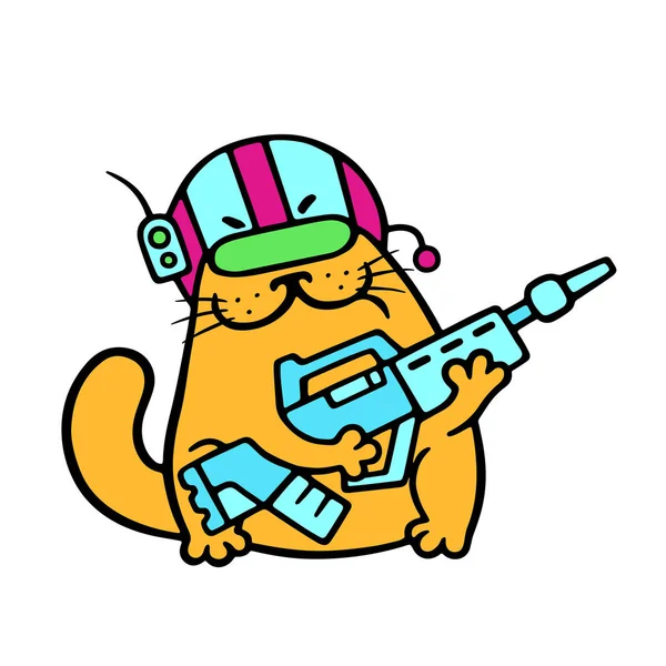 Funny Cat Fantastic Soldier Impulse Rifle Science Fiction Military Character — Stock Photo, Image