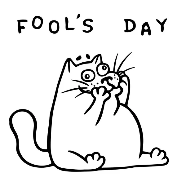 Funny fat doodle cat makes a comic face. The April holiday is a fool\'s day.